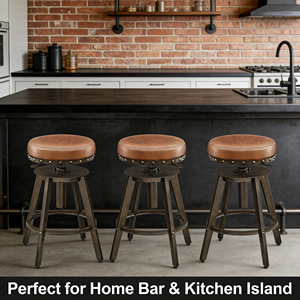 Ensemble de 2 tabourets de bar modernes <span class=keywords><strong>pour</strong></span> la maison, hauteur réglable, pivotants, sièges rembourrés en similicuir, repose-pieds en métal, base en bois, <span class=keywords><strong>pour</strong></span> îlot de <span class=keywords><strong>cuisine</strong></span> - Product Image 6
