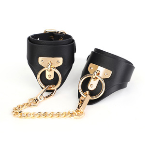 <b>Leather</b> <b>Handcuffs</b> Black Metal Chain Bondage Restraints Adult Couples Discipline Props Strong Durable Design - Product Image 3