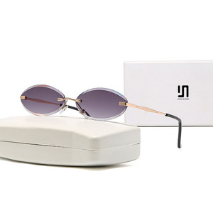 Nouvelles lunettes de soleil ovales pour femmes, monture en métal sans cadre, UV400, légères, type 3, pare-soleil, monture noire, verres en PC, lunettes tendance - Product Image 2