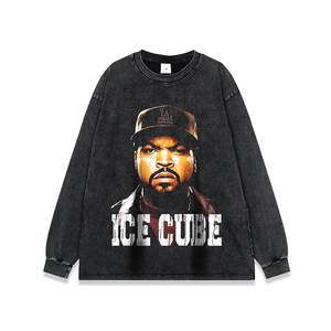 T-shirt ample unisexe à manches courtes, imprimé style rap européen et américain, effet vieilli et délavé, hip-hop - Product Image 1