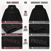 Sweat-shirt à capuche en molleton français 480 GSM coupe classique, délavé à l'acide, style vintage, personnalisable OEM/ODM, imprimé streetwear pour hommes
