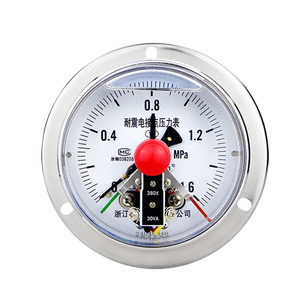 Manómetro axial resistente a los golpes con contactos eléctricos con borde protector YNXC100ZT, rosca estándar M20*1.5, presión hidráulica. - Product Image 2
