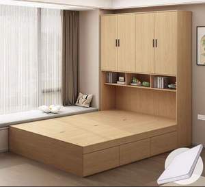 Lit tatami multifonctionnel tout-en-un avec armoire semi-haute, ensemble de chambre d'enfant avec étagère de rangement pour l'école, le centre commercial, petit modèle - Product Image 3