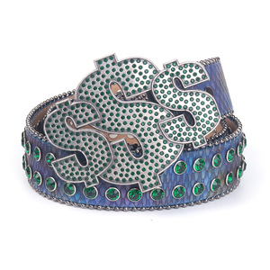<span class=keywords><strong>Cintura</strong></span> JULUN con strass, stampa serpente iridescente, teschio con strass, fibbia grande con simbolo del dollaro, <span class=keywords><strong>cintura</strong></span> larga Hip Hop - Product Image 1