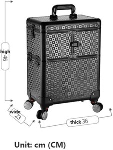 Estuche de maquillaje <span class=keywords><strong>profesional</strong></span>, maletín de aluminio ABS, <span class=keywords><strong>manicurista</strong></span> de belleza de viaje, <span class=keywords><strong>Maleta</strong></span> grande, equipaje de rodillo, negro multicapa - Product Image 4