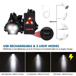 Lumière de <span class=keywords><strong>jogging</strong></span> portable USB extérieure professionnelle Sécurité sportive de nuit Lumière de poitrine à 3 modes avec source LED - Product Image 3