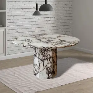 HZX Set meja makan marmer Travertine, furnitur restoran batu alam Nordic kustom krem