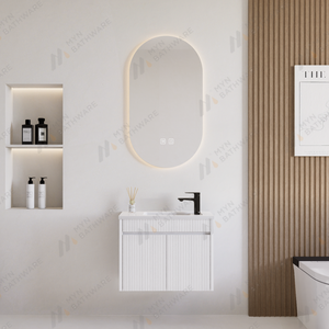 <span class=keywords><strong>Mobile</strong></span> da <span class=keywords><strong>Bagno</strong></span> Sospeso Curvo e Scanalato di Design Moderno Salvaspazio per Ambienti Piccoli - Product Image 2