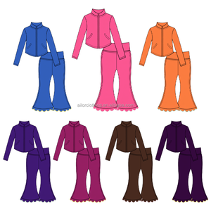 Custom Logo Kids Fitness Clothing Flare Pants Full Zip Jacket <b>Gym</b> Activewear 2 Piece Workout Yoga Suit Set for <b>Girls</b> - Product Image 4