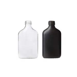 Frasco plano personalizado 8 oz 16 oz claro mate negro café frío jugo botella de vidrio vacía para bebidas licor té 200ml 500ml