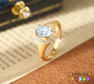 Anillo Ajustable Vintage de Plata de Ley 925 Chapado en Oro Mate con Piedras Naturales Ovaladas de 5*7mm, Joyería de Cristal para Mujer - Product Image 2