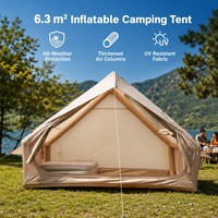 Tente de camping gonflable en coton Oxford de 6,3 m² avec fenêtre supérieure, tente pneumatique portable 4 saisons pour l'extérieur, installation rapide, ventilation, lucarne