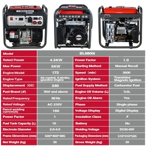 Generador de Soldadura a Gasolina BELON POWER en Stock, Voltaje de Soldadura 230V, Ciclo de Trabajo 50%, 50Hz, Tanque de Combustible 10L - Product Image 5