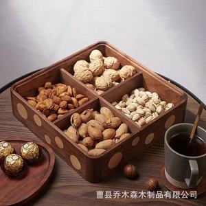 Bandeja cuadrada de madera maciza para frutos secos, caja de almacenamiento hermética con 8-11 compartimentos, de nogal, para uso en el hogar y la sala de estar - Product Image 3