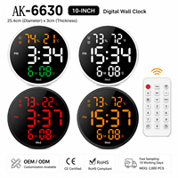 Jam Dinding Digital LED Bulat Modern AIKS 10 Inci dengan Remote Control, Tampilan Suhu dan Kelembapan, Peredupan Otomatis, OEM ODM