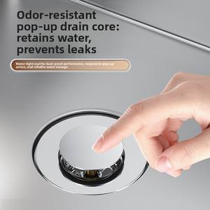 Ensemble de vidange escamotable en acier inoxydable 304 HUOLI - Robinet de vidange <span class=keywords><strong>à</strong></span> pression avec anti-obstruction et anti-odeur pour <span class=keywords><strong>évier</strong></span> de salle de bain - Product Image 3