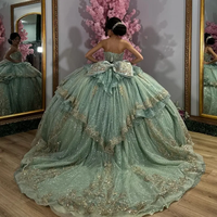 Mily Bridal MQ227 Vestidos de Quinceañera Brillantes Color Verde Menta con Aplicaciones de Encaje Dorado en Tallas Grandes Vestido de Fiesta para Dulces 16