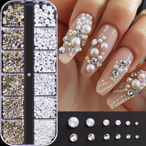 Breloques florales 3D pour nail art, 12 couleurs, strass de 3 mm, perles caviar, cristaux en plastique, décoration d'ongles DIY, boîte cadeau pour femmes - Product Image 6