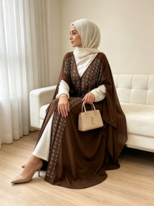 6739 #   Caftán de Chifón de Alta Calidad con Diseño de Lujo para Eid, Abayas Abiertas Africanas para Mujer con Pedrería, 5 Colores - Product Image 1
