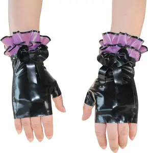 Сексуальный латексный комбинезон без пальцев, резиновый комбинезон с перчатками, рукавицы, мини-полунаручники, размер пальцев XXXL 001