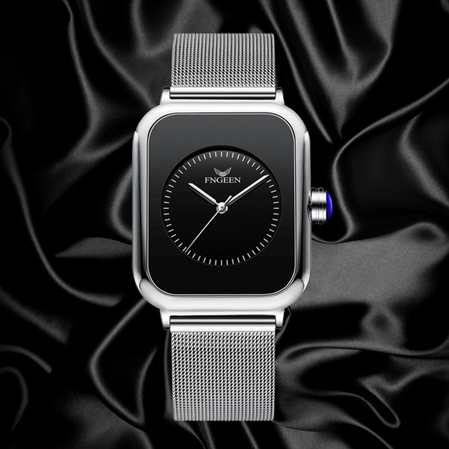 Fngeen F1006 Ultra-thin Square Steel Belt 30M Waterproof Metal Case Material Quartz Movt Watch Sport Business Luxury Men Watches