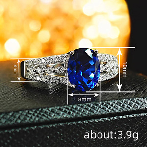Anello da donna a forma ovale, colore blu, design geometrico a strati - Product Image 4