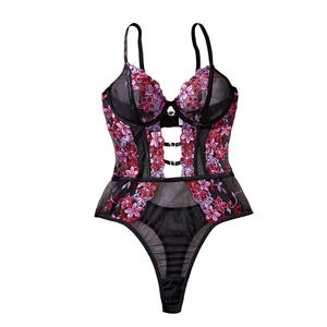 Lingerie féminine une pièce en maille fine transparente avec broderie florale, Teddy Babydoll, nuisette, body <span class=keywords><strong>sexy</strong></span> pour <span class=keywords><strong>femme</strong></span> mature, fermeture dorsale - Product Image 6
