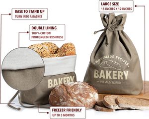 ถุงใส่ขนมปังแบบใช้ซ้ำได้สำหรับขนมปังโฮมเมด ถุงใส่ขนมปังซาวโดว์ขนาดใหญ่ 1 ใบเพื่อรักษาความสดใหม่ ถุงใส่ขนมปังผ้าฝ้ายพร้อมสายรัด - Product Image 5
