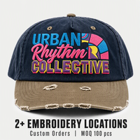 Casquette de baseball en coton non structurée à profil bas, bicolore, avec logo brodé, effet vieilli et déchiré, style rétro vintage du fabricant