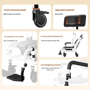 גלגלים בכיסא קומקומדית למכשיר אמבט קשישים עבור מבוגרים reclining כיסא כביסה שיער חולה commode נייד - Product Image 3