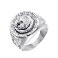 Bagues Hip Hop rondes à motif plat pour hommes Bagues en acier inoxydable 316L plaqué or 18 carats avec tête de lion en relief