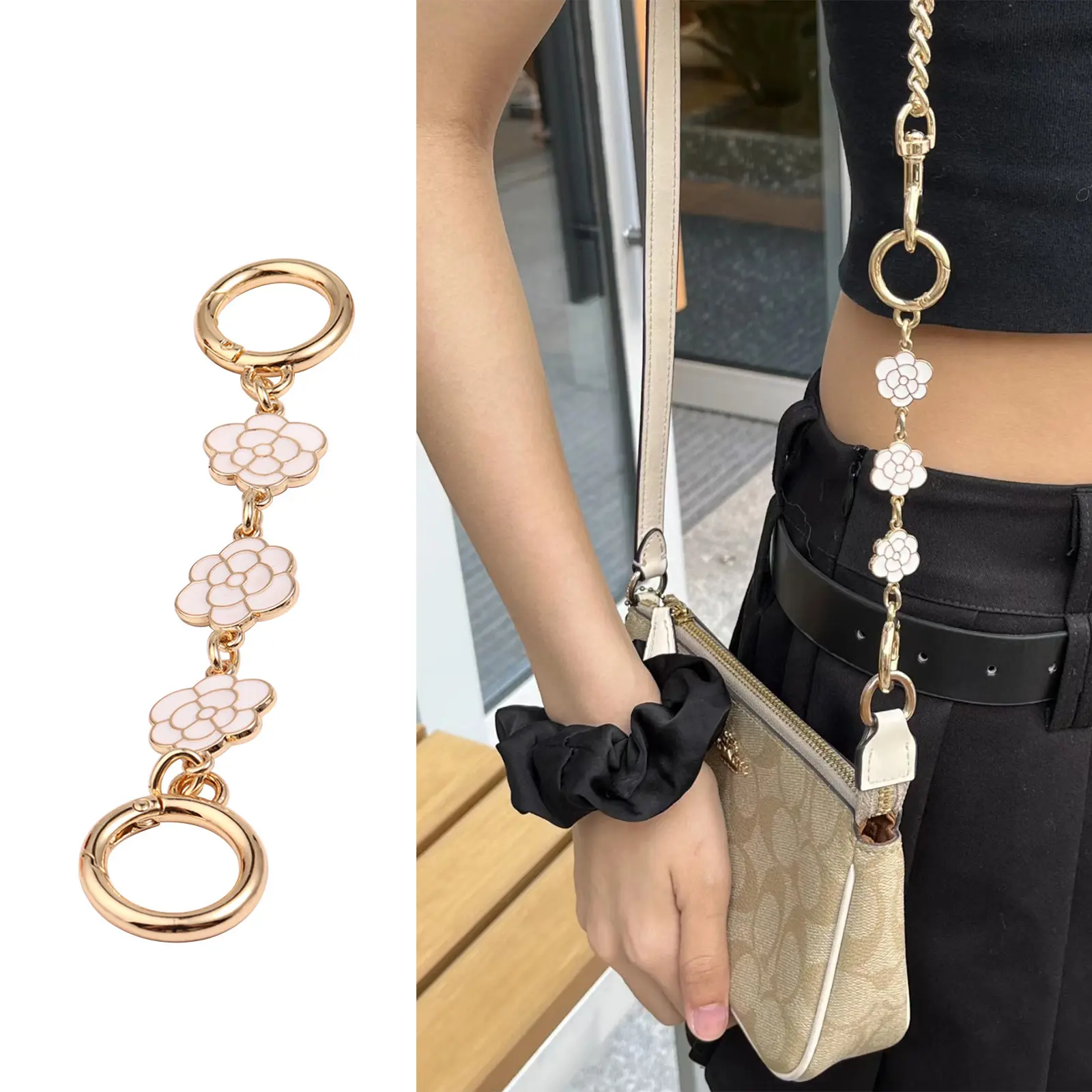 रिविन फैशन तामचीनी फूल आकार पर्स एक्सटेंडर चेन बैग स्ट्रैप एक्सटेंडर रिप्लेसमेंट चार्जर क्रॉस बॉडी बैग के लिए