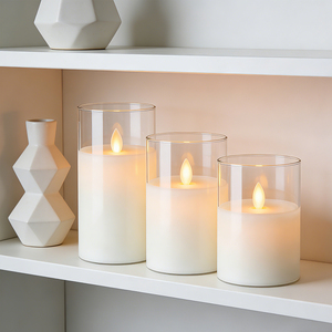 Ensemble de 3 bougies <span class=keywords><strong>LED</strong></span> électriques sans <span class=keywords><strong>flamme</strong></span> scintillantes en verre blanc pour la décoration de la maison, effet de <span class=keywords><strong>flamme</strong></span> réelle 3D - Product Image 4