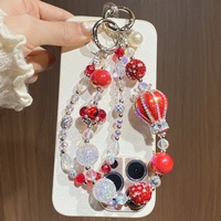 Lujoso Colgante para Teléfono de Globo Aerostático Rojo, Correa para Teléfono con Cuentas de Cristal de Alta Calidad, Estética Y2K, Joyería Tecnológica, Cordón, Regalo