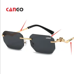Cango 2024 Mode Luxe Vrouwen Custom Bril Logo Mannen Randloze Designer Zonnebril Metalen Frame Uv400 Gradiënt Zonnebril
