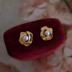 Accessoires en argent S925 pour la création de bijoux, boucles d'oreilles en argent rose avec perles rondes de 5-6 mm, plateau vide 20634, clous élégants et tendance - Product Image 1