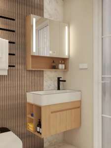 Muebles de Baño Modernos de Madera con Lavabo Individual y Encimera de Mármol - Product Image 6