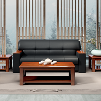 Büro empfangs sofa Schwarzes Leder design mit Holzrahmen im chinesischen Traditions stil Einfach und platzsparend