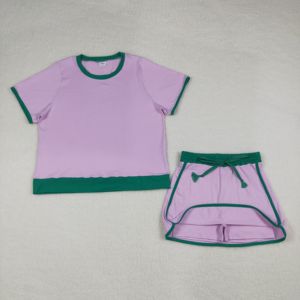 GSD3672 RTS Vestido de Verano para Bebé Niña, Color Morado, Estampado Sólido, Manga Corta, Largo hasta la Rodilla, Transpirable, Venta al por Mayor - Product Image 4