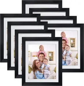 8x10 Picture Frame Black Set of 8, 9x12 Frames Matted to Display 8 x 10' Photo with Mat for Wall or Tabletop