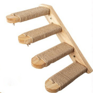 Escalera de madera para gatos de 4 niveles con cuerda de sisal, montada en la pared, rascador para gatos de interior. - Product Image 1