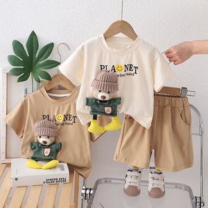 Bộ quần áo hè bé trai bán chạy, thiết kế hoạt hình, áo ngắn tay, quần short, thời trang trẻ em - Product Image 1