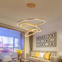 Modern Gold Finish Led Chandelier With 3 Ring Round Led Pendant Chandelier For Living Room