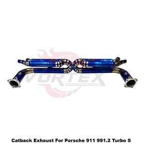 Système d'échappement sport Vortex Pie Cut en titane bleu pour Porsche 911 Carrera 991.2 Turbo S 3.8T BiTurbo, kit son agressif - Product Image 3