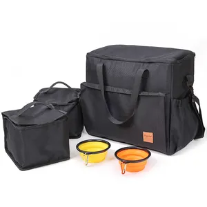 Dog Travel Bag Weekend Pet Travel Set for Dog and Cat Tote Organizer with Multi-Function Pockets