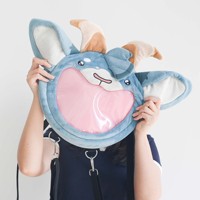 Sac à bandoulière personnalisé en forme de loup en fourrure avec fenêtre transparente pour affichage de badges, idéal pour les événements d'anime, kawaii et cosplay