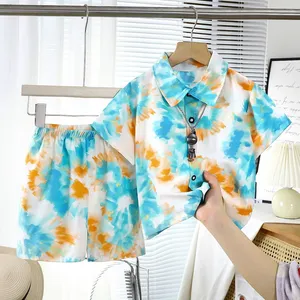 Bộ đồ trẻ em 1-12 tuổi, kiểu mới, áo ngắn tay quần đùi hai mảnh, phong cách biển, quần áo trẻ em bán buôn, mùa hè, dành cho bé trai - Product Image 2