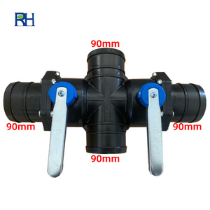 Válvula de Control de Manguera de Agua de PE para Sistema de Riego Agrícola, Válvula de Plástico de Cuatro Vías y Tres Manijas de 90 mm - Product Image 1