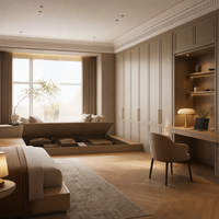Lit Tatami Intégré Personnalisé avec Armoire Encastrée et Bureau Exécutif pour Chambre Principale