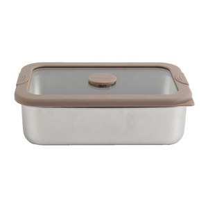 Airtight Freshness Preservation Single <b>Compartment</b> M Size Stainless Steel Rectangle Food Storage Container With Glass Lid - Product Image 5